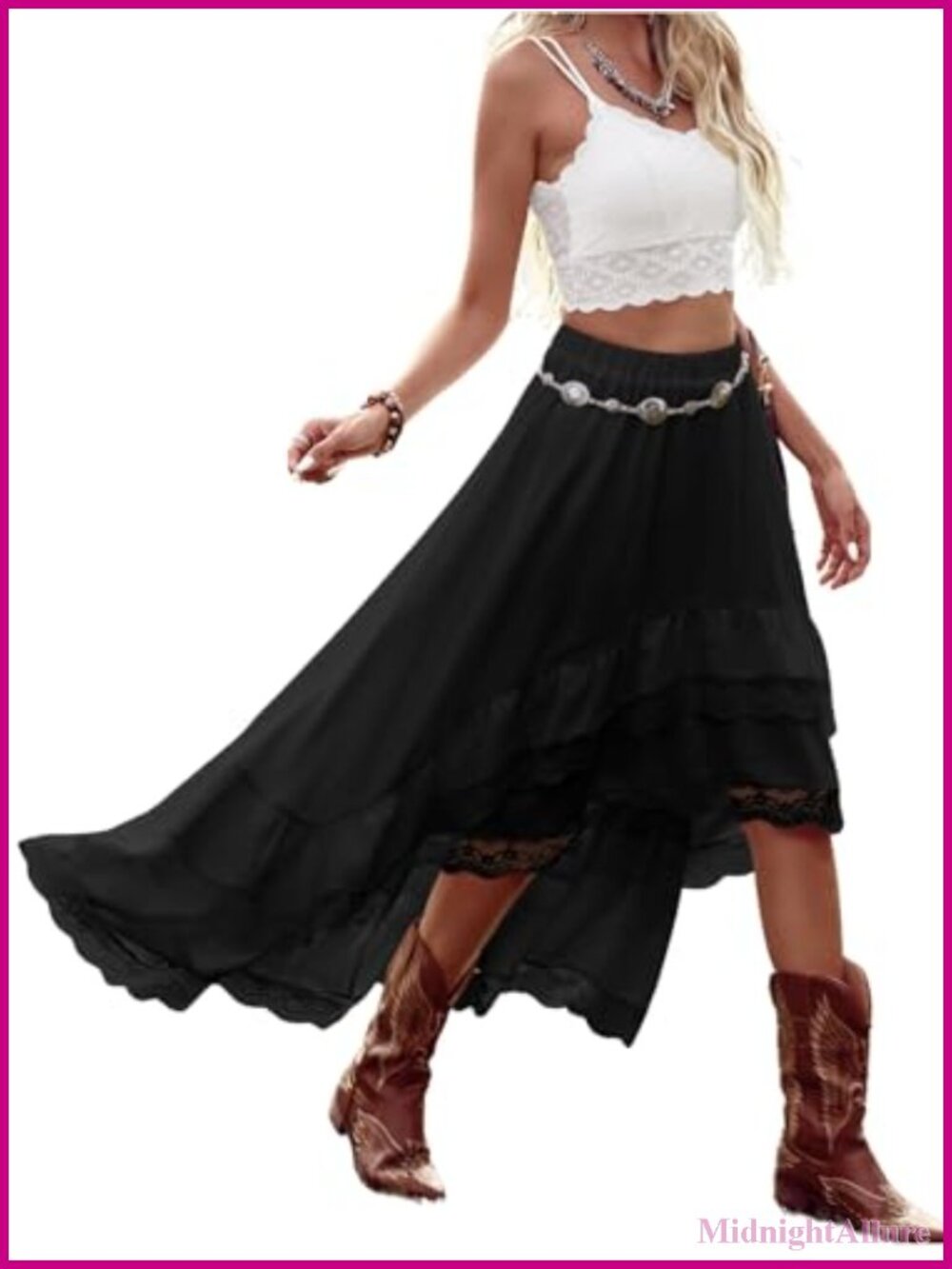 Cowgirl Lace High Rise Maxi Skirt Country Concert Outfit